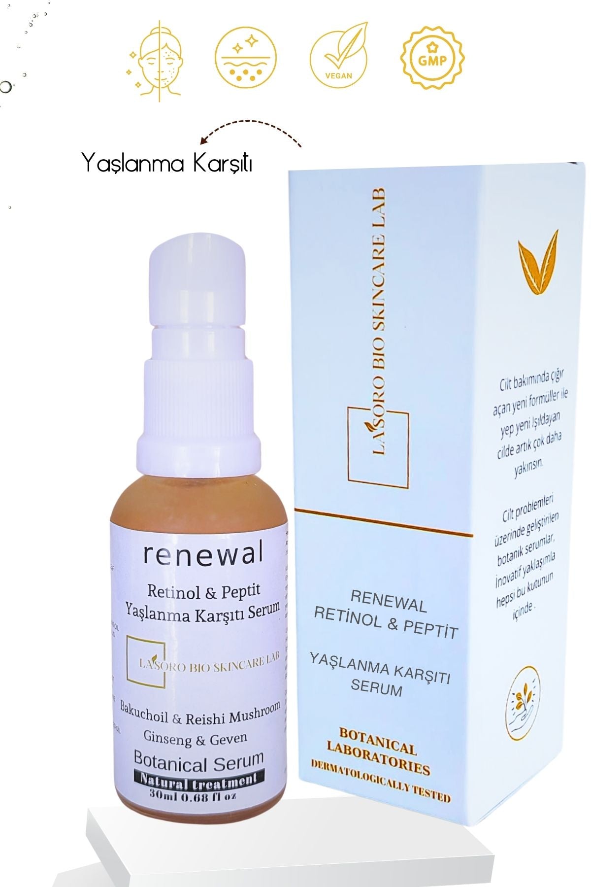Renewal Yaşlanma KarşıtıSerum Retinol Peptit Bakuchoil, Reishi Mantarı Ginseng Geven