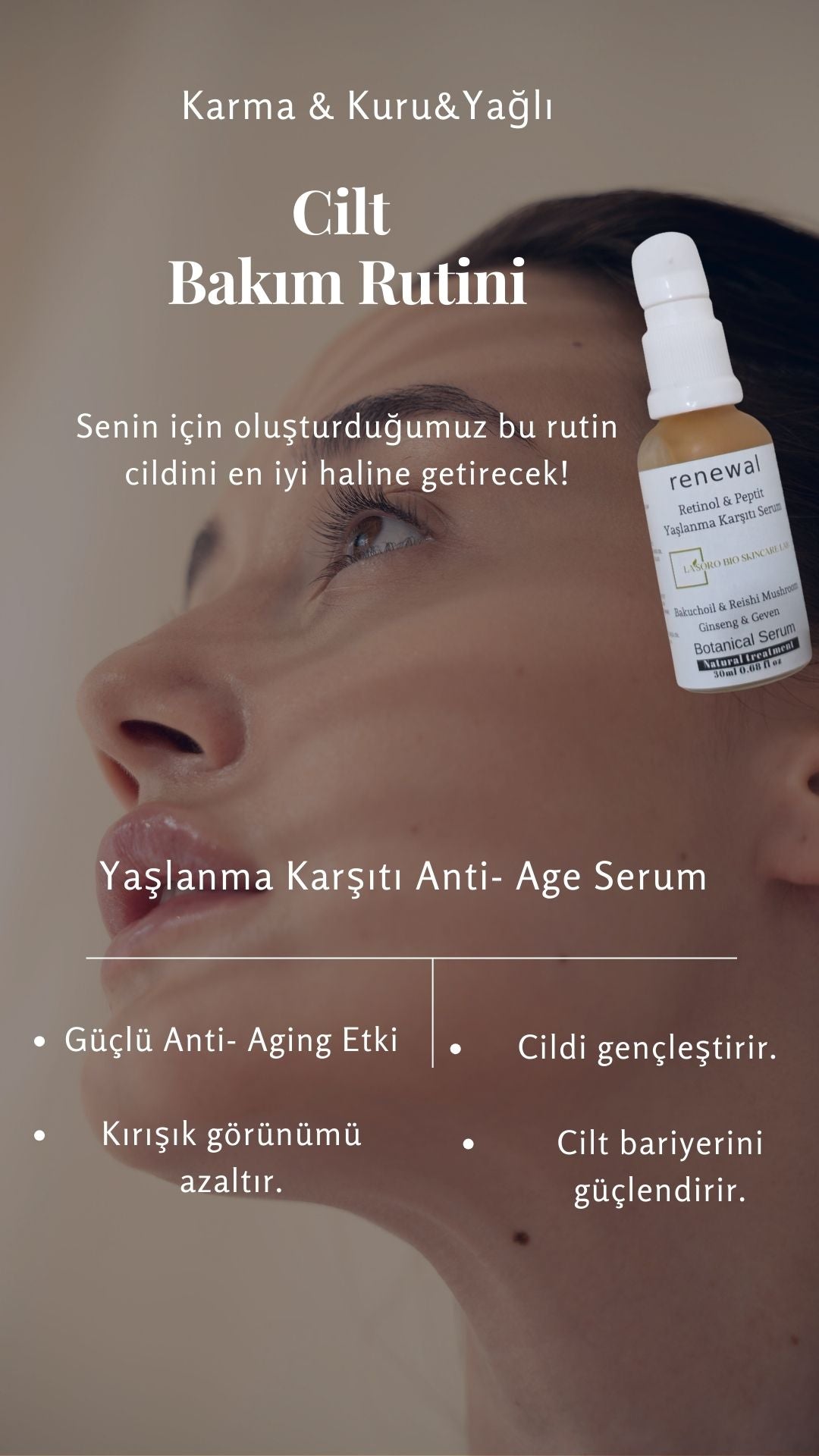 Renewal Yaşlanma KarşıtıSerum Retinol Peptit Bakuchoil, Reishi Mantarı Ginseng Geven