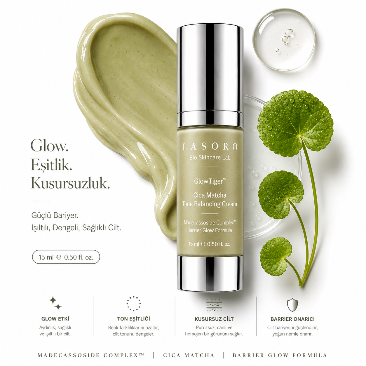 GlowTiger™ Cica Matcha Tone Balancing Cream | Cica Krem | Matcha Krem | Cilt Bariyeri Destekleyici Nemlendirici
