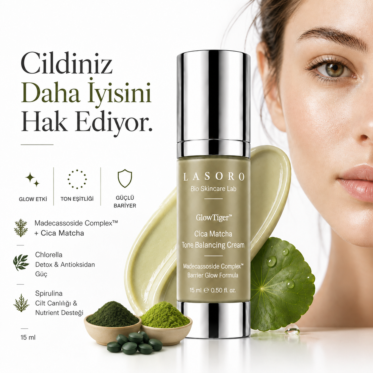 GlowTiger™ Cica Matcha Tone Balancing Cream | Cica Krem | Matcha Krem | Cilt Bariyeri Destekleyici Nemlendirici
