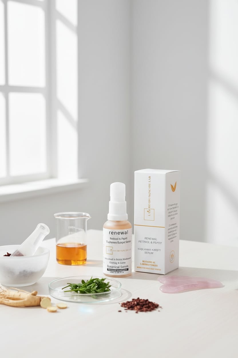 Renewal Yaşlanma KarşıtıSerum Retinol Peptit Bakuchoil, Reishi Mantarı Ginseng Geven